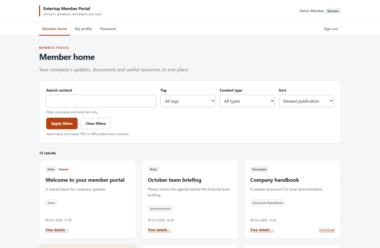 Member portal content feed with keyword search and tags - WebDeveloper.com.my